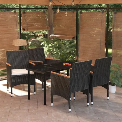 Vrtna garnitura - 5-dijelni vrtni blagovaonski set s jastucima crni - Crna Dužina stola 140 cm 4 Cijena
