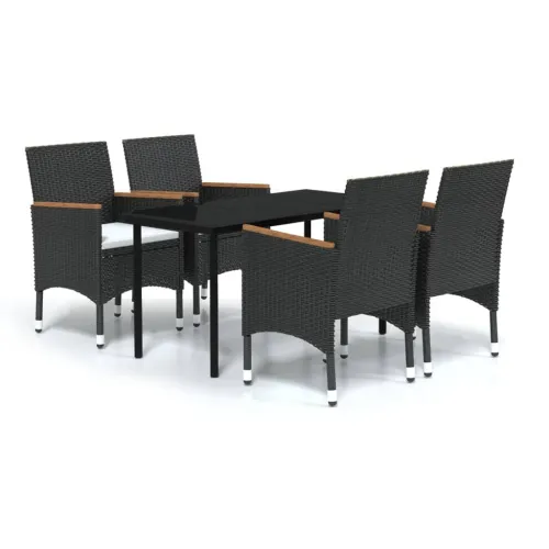 Vrtna garnitura - 5-dijelni vrtni blagovaonski set s jastucima crni - Crna Dužina stola 140 cm 4 Cijena