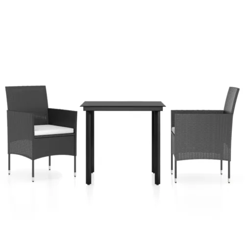 Vrtna garnitura - 3-dijelni vrtni blagovaonski set s jastucima crni - Crna Dužina stola 80 cm 2 Cijena