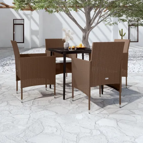 Vrtna garnitura - 5-dijelni vrtni blagovaonski set s jastucima smeđe-crni - Smeđa i crna Dužina stola 80 cm 4 Cijena