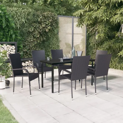Vrtna garnitura - 7-dijelni vrtni blagovaonski set crni - Crna Dužina stola 140 cm 6 Cijena