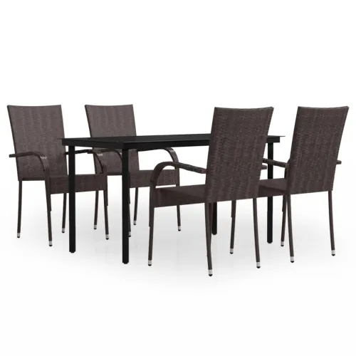 Vrtna garnitura - 5-dijelni vrtni blagovaonski set smeđe-crni - Smeđa i crna Dužina stola 140 cm 4 Cijena