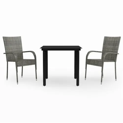 Vrtna garnitura - 3-dijelni vrtni blagovaonski set sivo-crni - Siva i crna Dužina stola 80 cm 2 Cijena