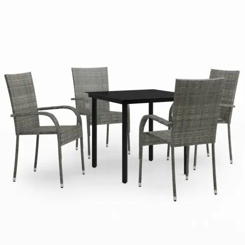 Vrtna garnitura - 5-dijelni vrtni blagovaonski set sivo-crni - Siva i crna Dužina stola 80 cm 4 Cijena