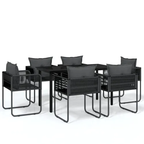 Vrtna garnitura - 7-dijelni vrtni blagovaonski set crni - Dužina stola 140 cm 6 Cijena