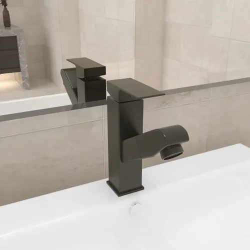 Slavina za Lavabo - Umivaonik s funkcijom izvlačenja siva 157 x 172 mm - Siva Siva Cijena