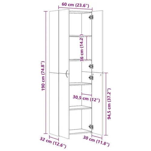 Uredski ormarić crni 60 x 32 x 190 cm od konstruiranog drva - Crna 60 x 32 x 190 cm 1 Cijena