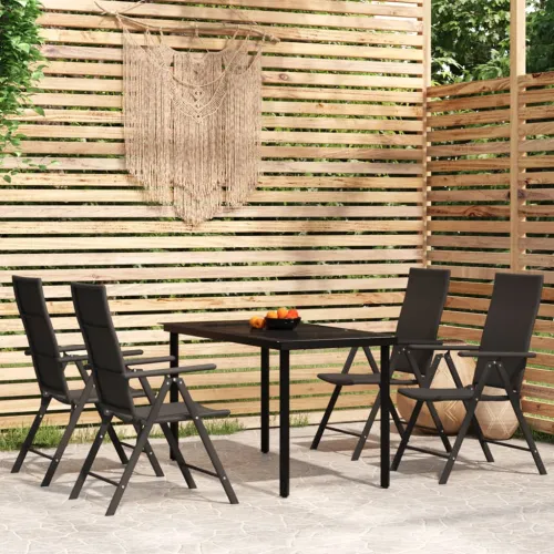 Vrtna garnitura - 5-dijelni vrtni blagovaonski set crni - Dužina stola 140 cm 4 Cijena