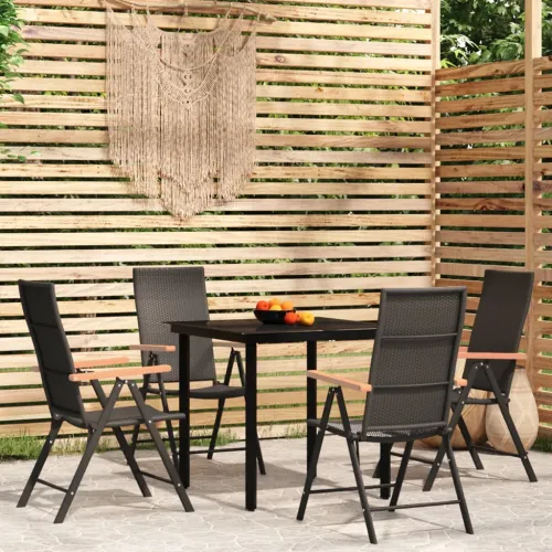 Vrtna garnitura - 5-dijelni vrtni blagovaonski set crni - Dužina stola 80 cm 4 Cijena