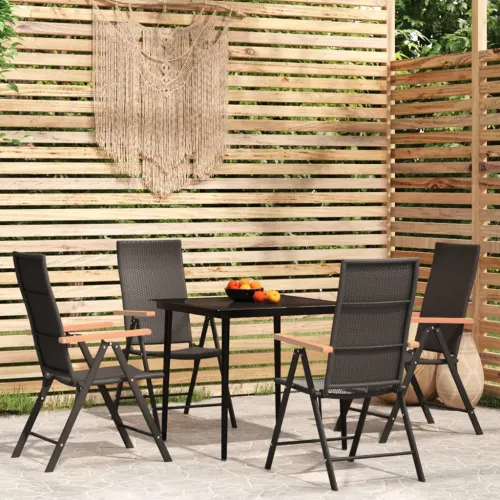 Vrtna garnitura - 5-dijelni vrtni blagovaonski set crni - Dužina stola 80 cm 4 Cijena