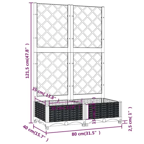 Vrtna žardinjera s rešetkom plavo-siva 80x40x121,5 cm PP - Plavo-siva 80 x 40 x 121,5 cm bez kotača Cijena