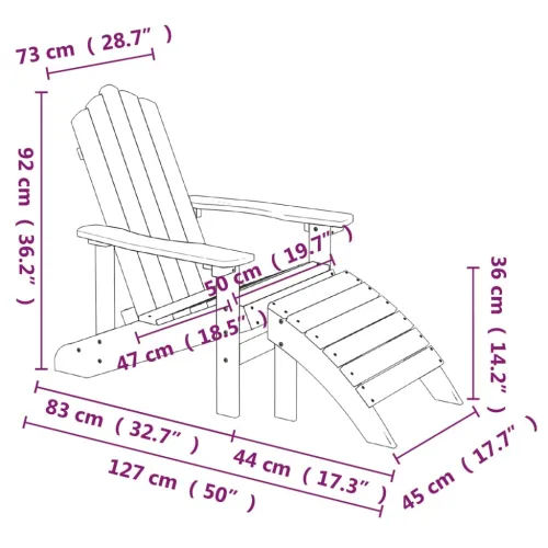 Vrtna stolica Adirondack s osloncem za noge HDPE antracit - Antracit fotelja + tabure Cijena