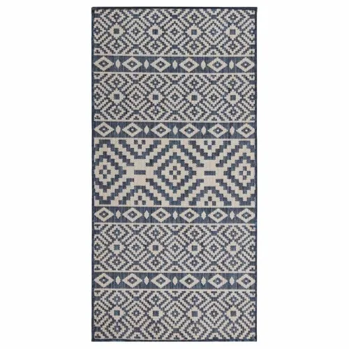 Vanjski tepih ravnog tkanja 100 x 200 cm plave pruge - Plave pruge 100 x 200 cm Cijena