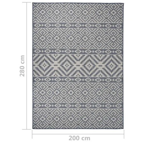 Vanjski tepih ravnog tkanja 200 x 280 cm plave pruge - Plave pruge 200 x 280 cm Cijena