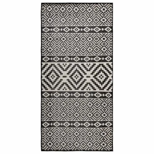Vanjski tepih ravnog tkanja 100 x 200 cm crne pruge - Crne pruge 100 x 200 cm Cijena