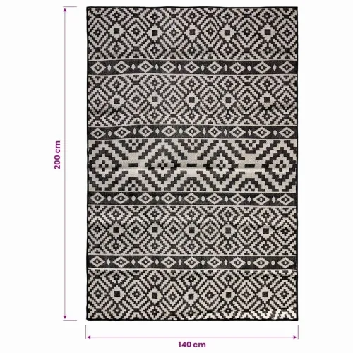 Vanjski tepih ravnog tkanja 140 x 200 cm crne pruge - Crne pruge 140 x 200 cm Cijena