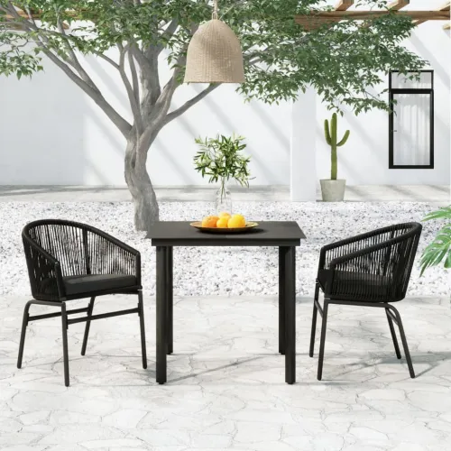 Vrtna garnitura - 3-dijelni vrtni blagovaonski set crni - Crna Dužina stola 80 cm 2 Cijena
