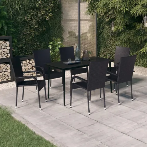 Vrtna garnitura - 7-dijelni vrtni blagovaonski set crni - Crna Dužina stola 140 cm 6 Cijena