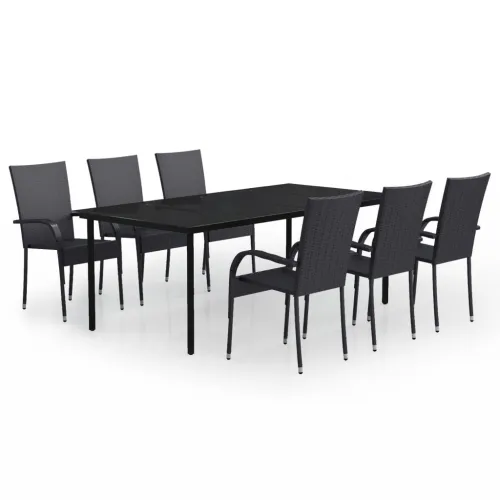 Vrtna garnitura - 7-dijelni vrtni blagovaonski set crni - Crna Dužina stola 200 cm 6 Cijena