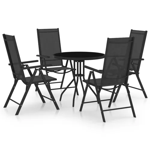 Vrtna garnitura - 5-dijelni vrtni blagovaonski set od aluminija i tekstilena crni - Crna Cijena