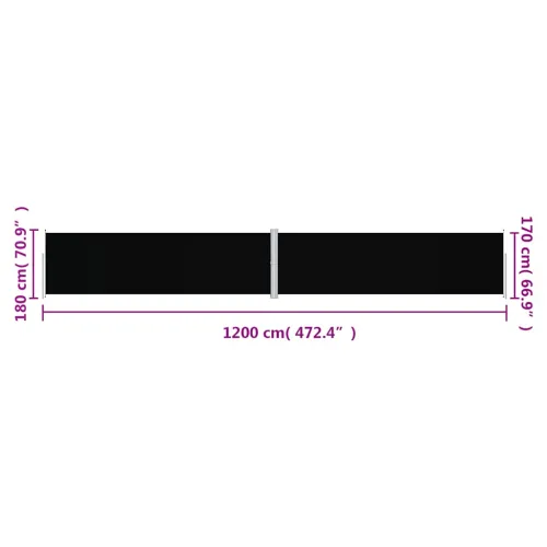 Uvlačiva bočna tenda crna 180 x 1200 cm - Crna 180 x 1200 cm Cijena
