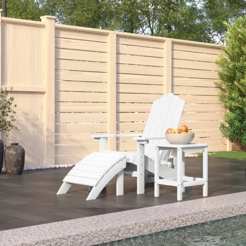 Vrtna stolica Adirondack s osloncem i stolićem HDPE bijela - Bijela fotelja + tabure + stol Cijena
