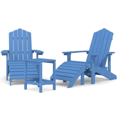 Vrtne stolice Adirondack s osloncem i stolićem HDPE vodenoplave - Aqua plava 2x fotelja + 2x tabure + stol Cijena