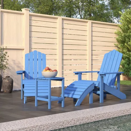 Vrtne stolice Adirondack s osloncem i stolićem HDPE vodenoplave - Aqua plava 2x fotelja + 2x tabure + stol Cijena