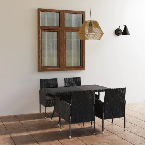 Vrtna garnitura - 5-dijelni vrtni blagovaonski set od poliratana crni - Crna Dužina stola 140 cm Cijena