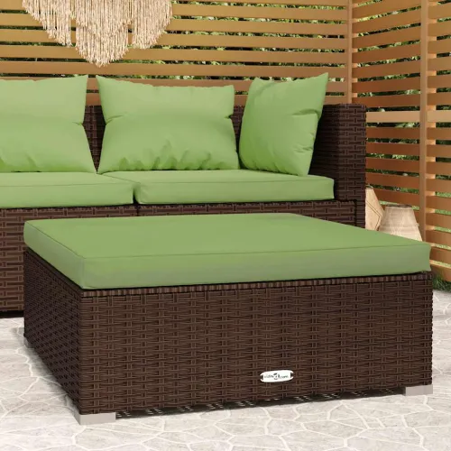 Vrtni tabure s jastukom smeđi 70 x 70 x 30 cm od poliratana - Smeđe-zelena Cijena