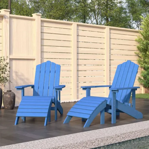 Vrtne stolice Adirondack s osloncima za noge 2 kom HDPE plave - Aqua plava 2x fotelja + 2x tabure Cijena