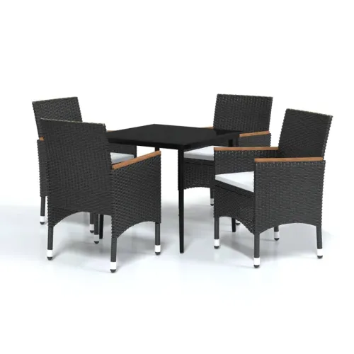 Vrtna garnitura - 5-dijelni vrtni blagovaonski set s jastucima crni - Crna Dužina stola 80 cm 4 Cijena