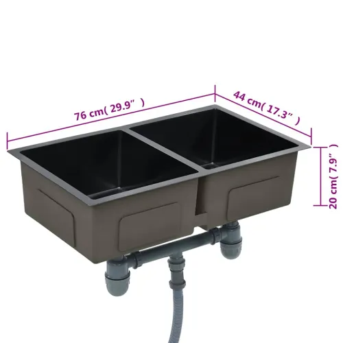 Ručno rađeni kuhinjski sudoper od nehrđajućeg čelika crni - Crna 76 x 44 x 20 cm (dva umivaonika) Crna 76 x 44 x 20 cm (dva umiv Cijena