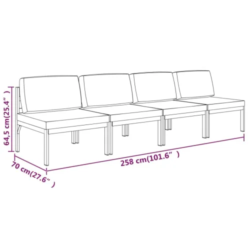 Vrtna garnitura - Vrtni četverosjed s jastucima aluminijski antracit - Srednja sofa (4 kom) 1 Cijena