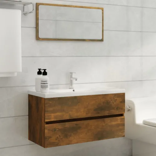 Ormarić za Lavabo - Umivaonik boja dimljenog hrasta 90x38,5x45 cm drveni - Dimljeni hrast 90 x 38.5 x 45 cm Cijena