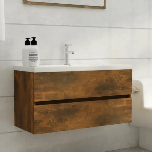 Ormarić za Lavabo - Umivaonik boja dimljenog hrasta 90x38,5x45 cm drveni - Dimljeni hrast 90 x 38.5 x 45 cm Cijena