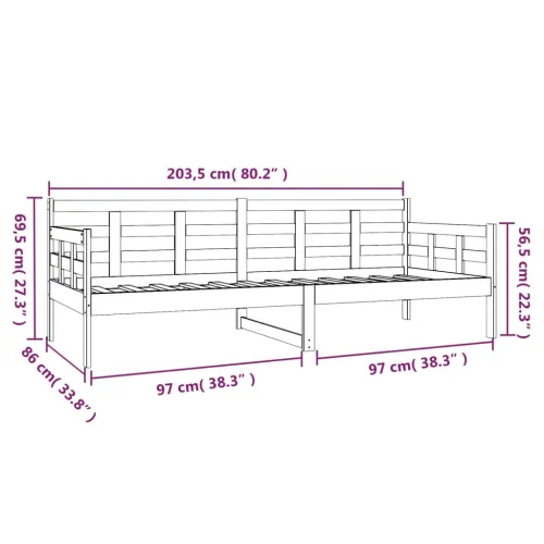 Dnevni ležaj od masivne borovine crni 80 x 200 cm - Crna 80 x 200 cm Cijena