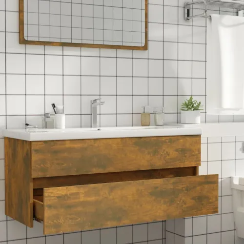 Ormarić za Lavabo - Umivaonik boja dimljenog hrasta 100x38,5x45cm drveni - Dimljeni hrast 100 x 38.5 x 45 cm Cijena