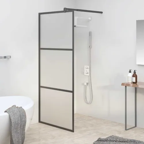 Pregrada za tuš 90 x 195 cm s mutnim staklom ESG crna - Crna 90 x 195 cm Matirano Cijena