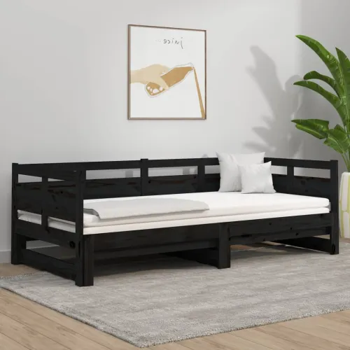 Dnevni ležaj na izvlačenje crni 2x(90x190) cm masivna borovina - Crna 90 x 190 cm Cijena