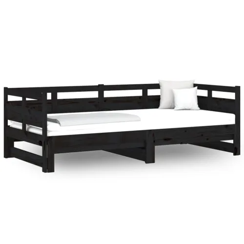 Dnevni ležaj na izvlačenje crni 2x(90x190) cm masivna borovina - Crna 90 x 190 cm Cijena