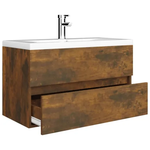 Ormarić s ugrađenim Lavabo - Umivaonikom boja dimljenog hrasta drveni - Dimljeni hrast 80 x 38.5 x 45 cm 1 sa slavinom i odvodom Cijena
