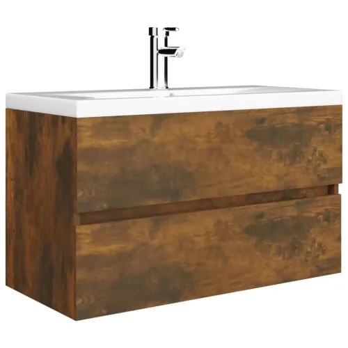 Ormarić s ugrađenim Lavabo - Umivaonikom boja dimljenog hrasta drveni - Dimljeni hrast 80 x 38.5 x 45 cm 1 sa slavinom i odvodom Cijena