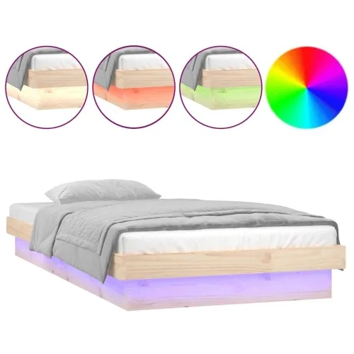 LED okvir za krevet 90 x 200 cm od masivnog drva - Prirodna 90 x 200 cm Cijena