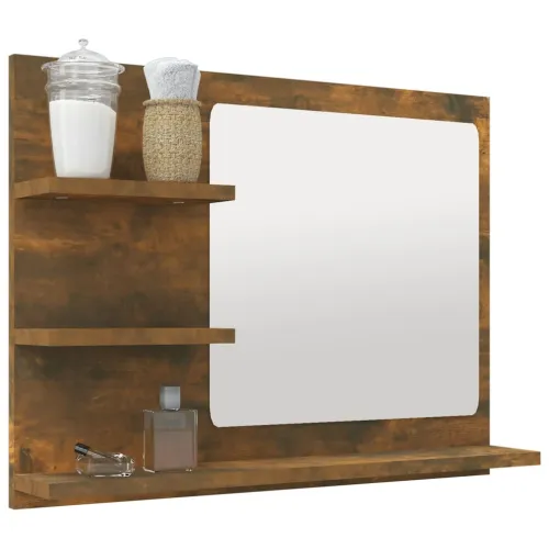 Kupaonsko ogledalo boja dimljenog hrasta 60x10,5x45 cm drveno - Dimljeni hrast Cijena