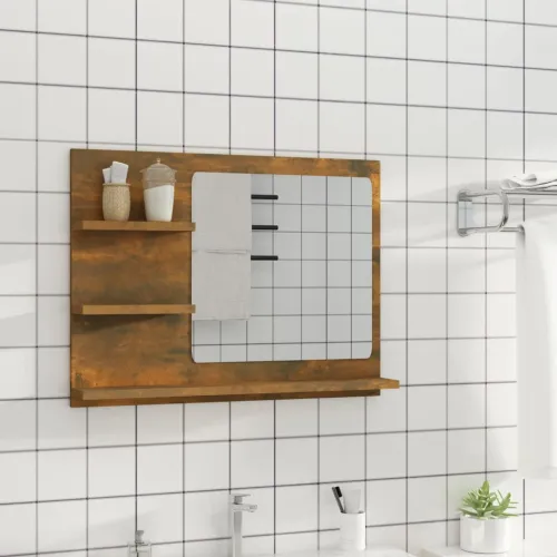 Kupaonsko ogledalo boja dimljenog hrasta 60x10,5x45 cm drveno - Dimljeni hrast Cijena