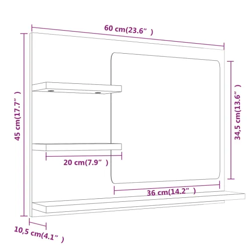 Kupaonsko ogledalo boja sivog hrasta 60 x 10,5x 45 cm drveno - Sivi hrast sonoma Cijena