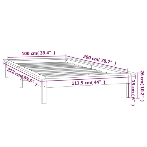 LED okvir za krevet sivi 100 x 200 cm od masivnog drva - Siva 100 x 200 cm Cijena