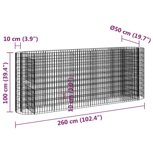 Gabionska povišena gredica od pocinčanog željeza 260x50x100 cm - 260 x 50 x 100 cm Cijena