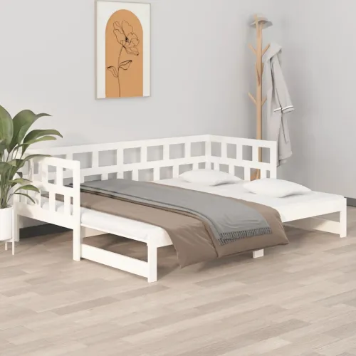 Dnevni ležaj na izvlačenje bijeli 2x(90x200)cm masivna borovina - Bijela 90 x 200 cm Cijena